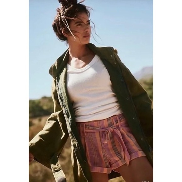Free People Pants - FREE PEOPLE Barbados Bloom Belted Cuffed Shorts‎ Tropical Stripes Vacation 6